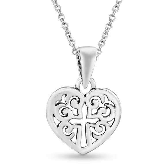 Sterling Silver Heart Cross Pendant Necklace Dainty Elegant Minimal Jewelry